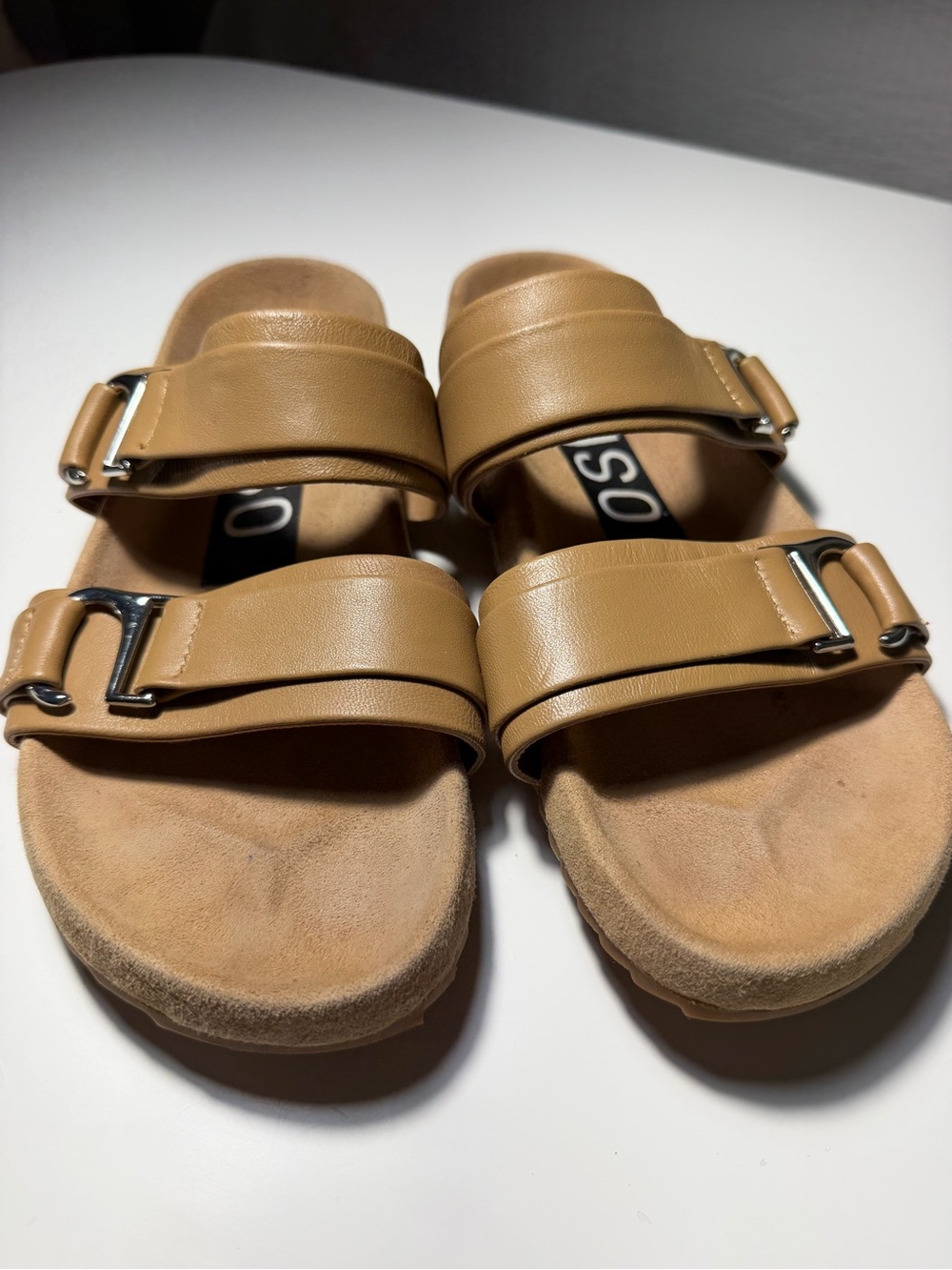 SENSO Women's Tan Double-Buckle Slide Sandals
